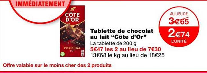 Tablette de chocolat au lait “Côte d’Or”