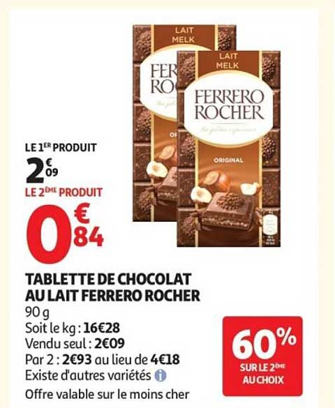 TABLETTE DE CHOCOLAT AU LAIT FERRERO ROCHER