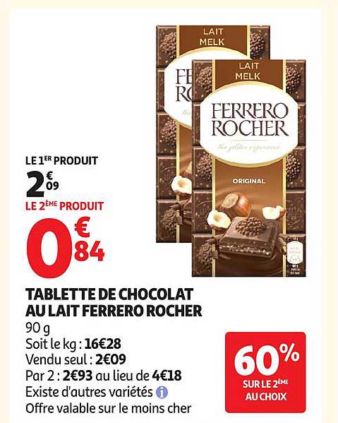 TABLETTE DE CHOCOLAT AU LAIT FERRERO ROCHER