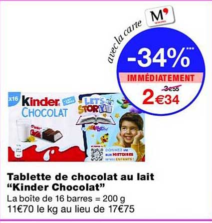 Tablette de chocolat au lait “Kinder Chocolat”