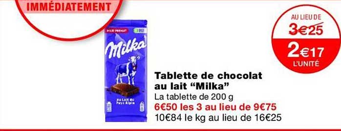 Tablette de chocolat au lait “Milka”