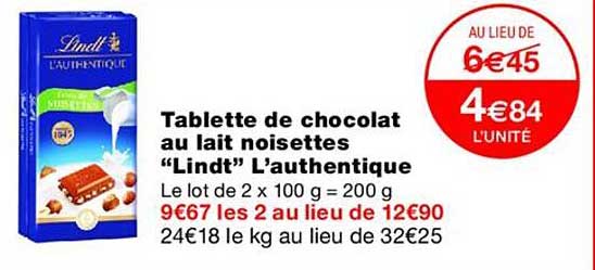 Tablette de chocolat au lait noisettes “Lindt” L’authentique