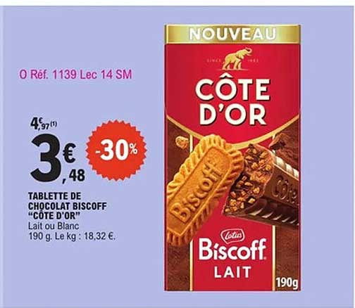 TABLETTE DE CHOCOLAT BISCOFF "CÔTE D'OR"