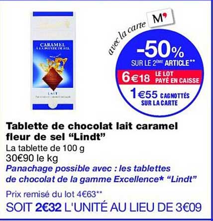 Tablette de chocolat lait caramel fleur de sel “Lindt”