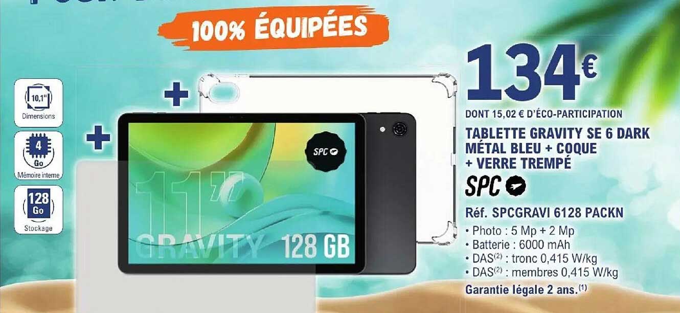 TABLETTE GRAVITY SE 6 DARK MÉTAL BLEU + COQUE + VERRE TREMPÉ