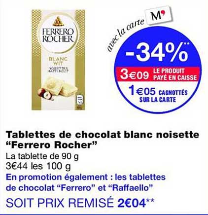Tablettes de chocolat blanc noisette “Ferrero Rocher”