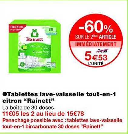 Tablettes lave-vaisselle tout-en-1 citron “Rainett”