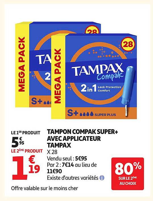 TAMPON COMPAK SUPER+ AVEC APPLICATEUR TAMPAX X 28
