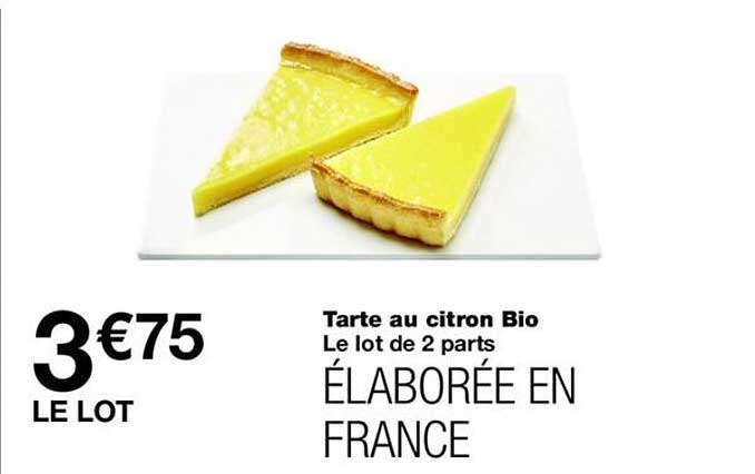 Tarte au citron Bio Le lot de 2 parts ÉLABORÉE EN FRANCE