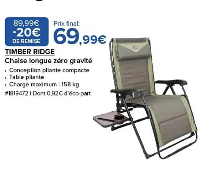 TIMBER RIDGE Chaise longue zéro gravité