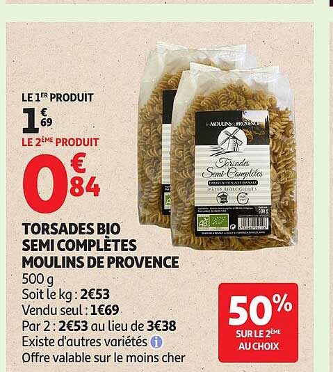 TORSADES BIO SEMI COMPLETES MOULINS DE PROVENCE
