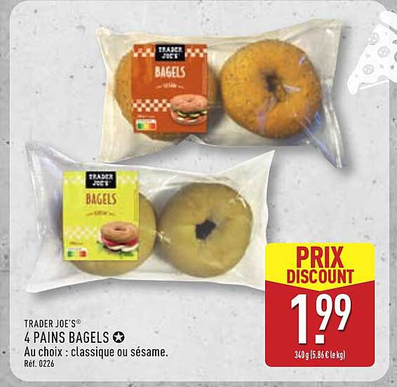 TRADER JOE’S® 4 PAINS BAGELS ★ Au choix : classique ou sésame. Réf. 0226