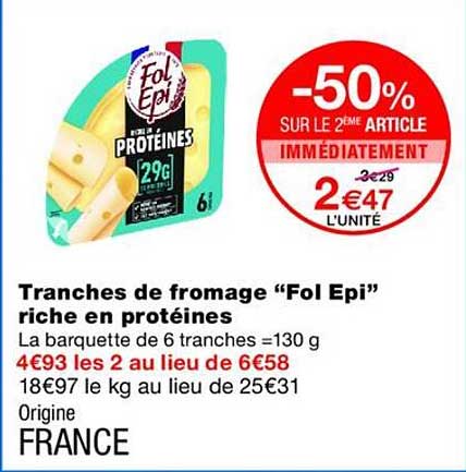 Tranches de fromage “Fol Epi” riche en protéines