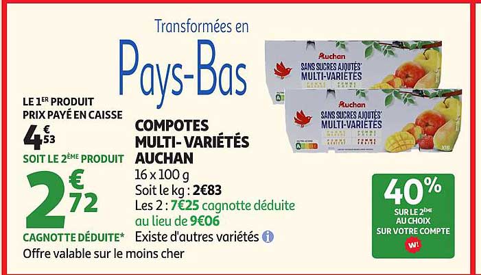 Transformées en Pays-Bas - COMPOTES MULTI-VARIÉTÉS AUCHAN