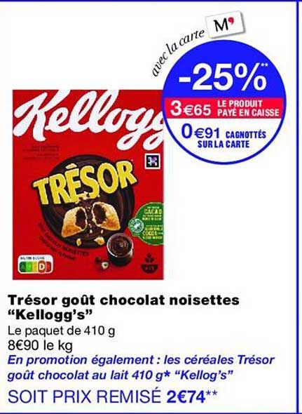 Trésor goût chocolat noisettes “Kellogg’s”