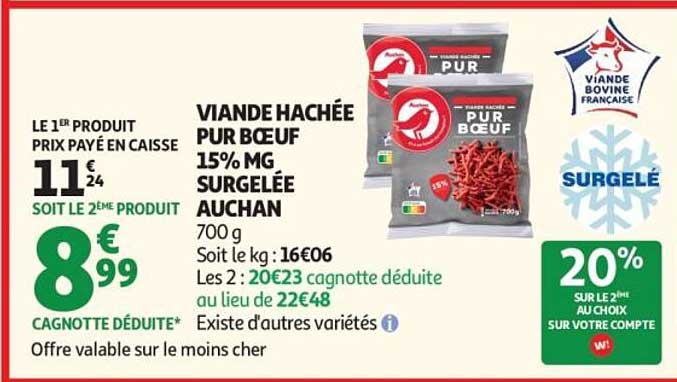 VIANDE HACHÉE PUR BŒUF 15% MG SURGELÉE AUCHAN
