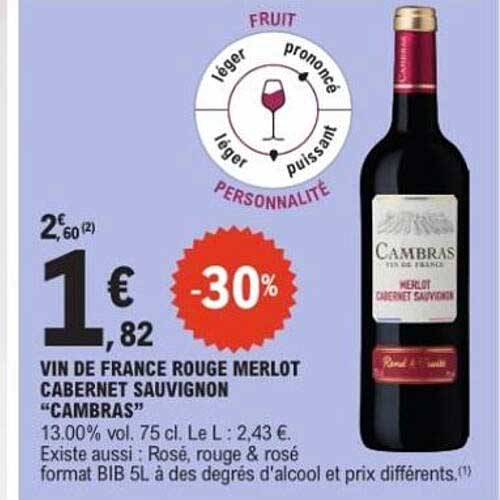 VIN DE FRANCE ROUGE MERLOT CABERNET SAUVIGNON “CAMBRAS”