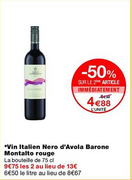 Vin Italien Nero d’Avola Barone Montalto rouge