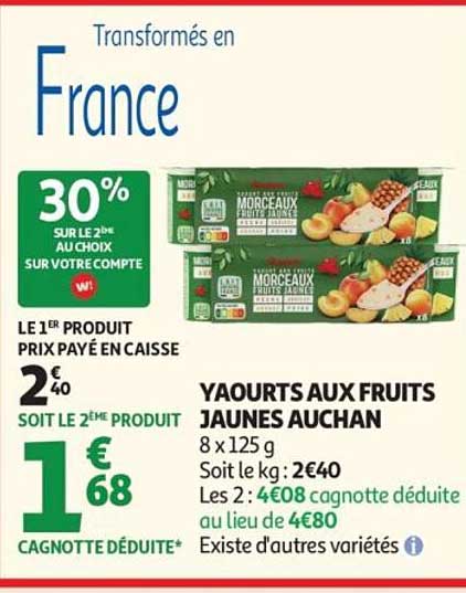 YAOURTS AUX FRUITS JAUNES AUCHAN
