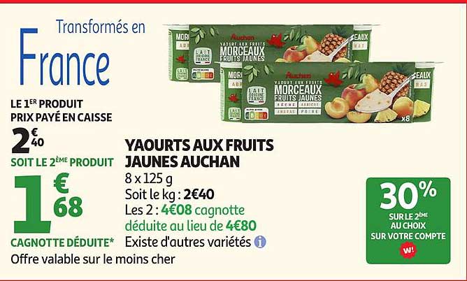 YAOURTS AUX FRUITS JAUNES AUCHAN