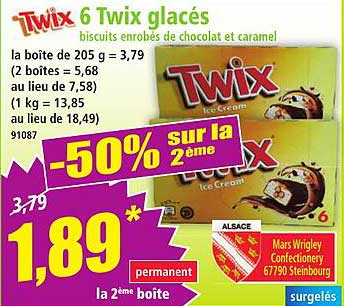 6 Twix glacés biscuits enrobés de chocolat et caramel
