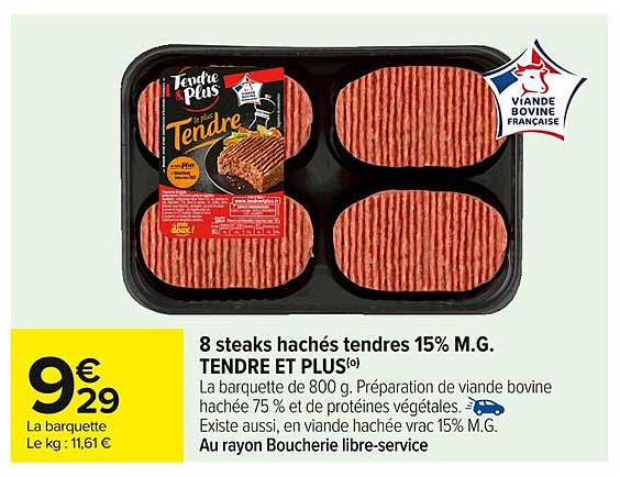 8 steaks hachés tendres 15% M.G. TENDRE ET PLUS
