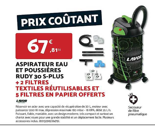 ASPIRATEUR EAU ET POUSSIÈRES RUDY 30 S-PLUS