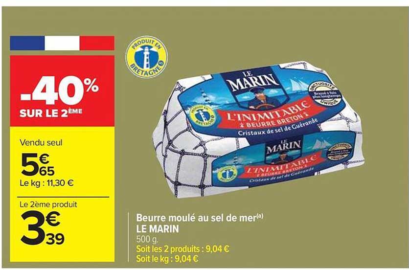 Beurre moulé au sel de mer Le Marin 500 g