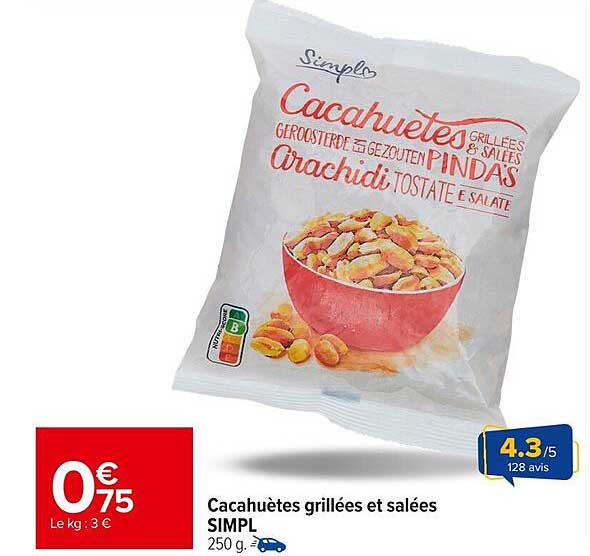Cacahuètes grillées et salées SIMPL 250 g