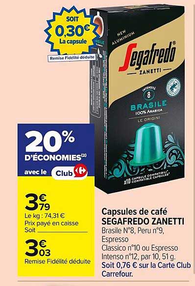 Capsules de café SEGAFREDO ZANETTI