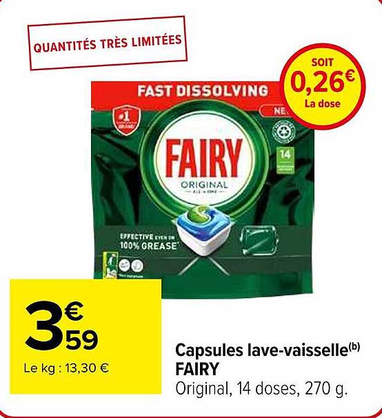 Capsules lave-vaisselle FAIRY Original, 14 doses, 270 g