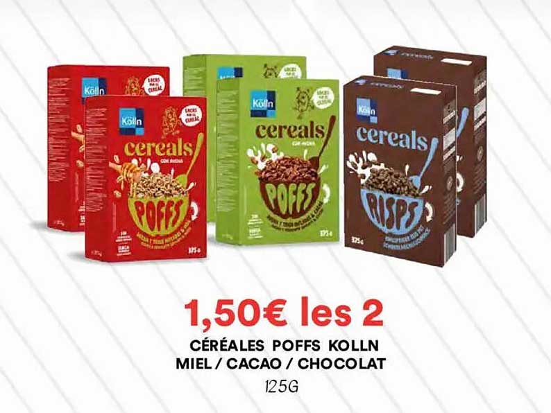 CÉRÉALES POFFS KOLLN MIEL / CACAO / CHOCOLAT