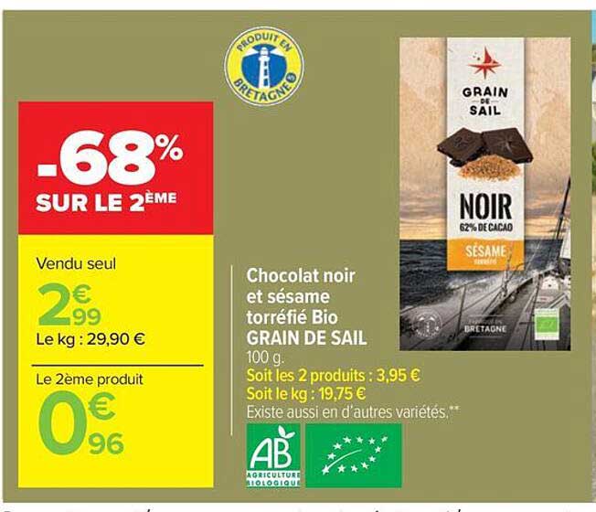 Chocolat noir et sésame torréfié Bio GRAIN DE SAIL