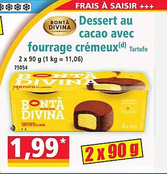 Dessert au cacao avec fourrage crémeux