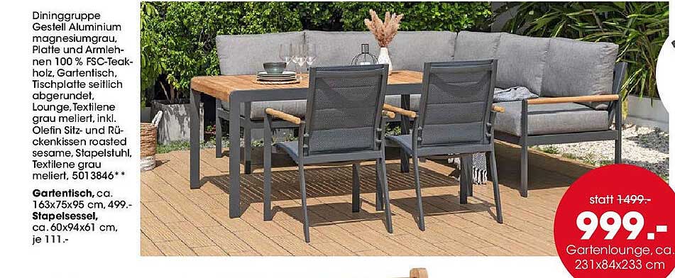 Dininggruppe Gestell Aluminium magnesiumgrau