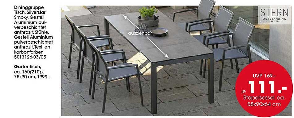 Dininggruppe Tisch, Silverstar Smoky, Gestell Aluminium pulverbeschichtet anthrazit