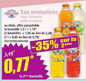 Eau aromatisée fraise, citronnade, pêche ou tropical -35% sur la 2ème