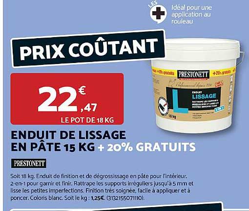 ENDUIT DE LISSSAGE EN PÂTE 15 KG + 20% GRATUITS