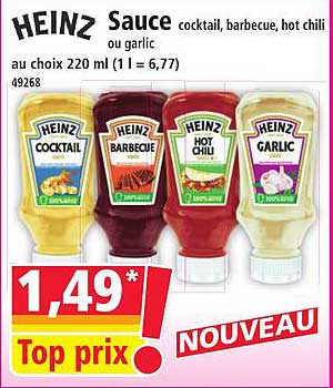HEINZ Sauce cocktail, barbecue, hot chili ou garlic au choix 220 ml