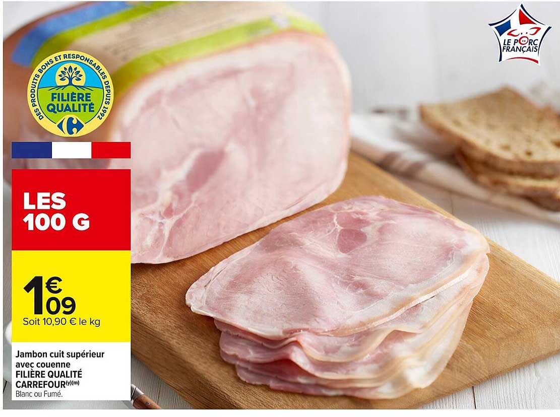 Jambon cuit supérieur avec couenne
