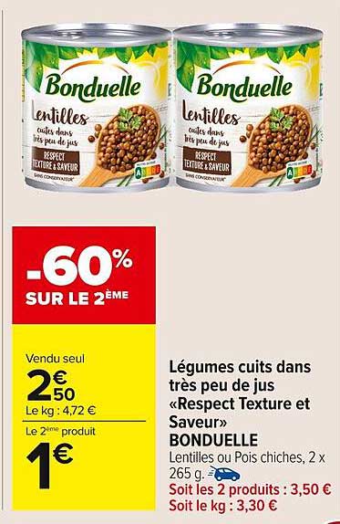Légumes cuisinés dans très peu de jus «Respect Texture et Saveur» BONDUELLE