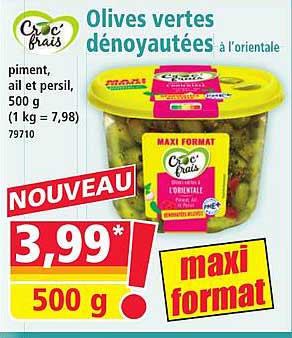 Olives vertes dénoyautées à l'orientale