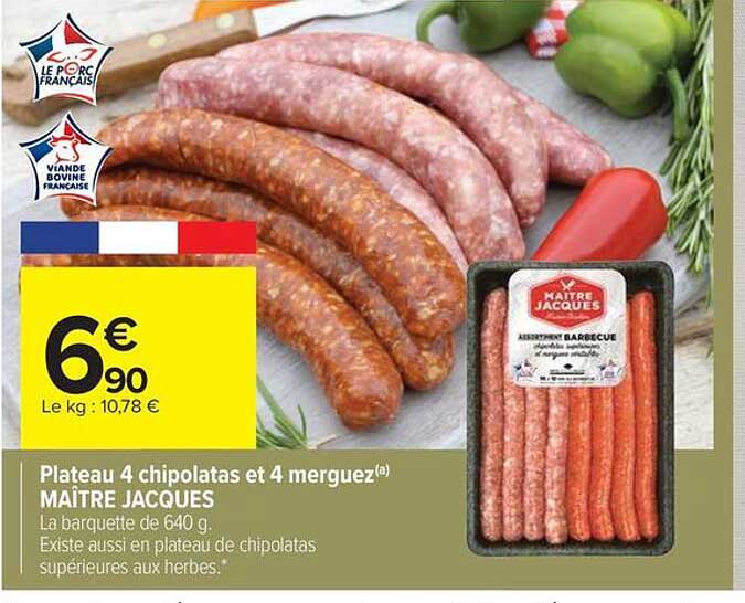 Plateau 4 chipolatas et 4 merguez