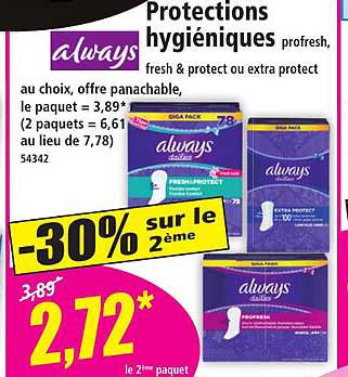 Protections hygiéniques profresh, fresh & protect ou extra protect