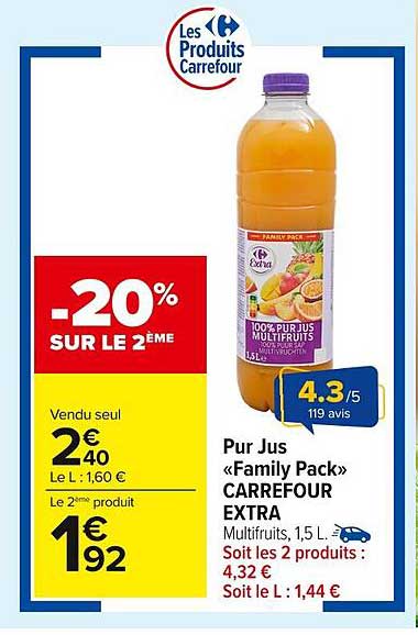 Pur Jus «Family Pack» CARREFOUR EXTRA Multifruits, 1,5 L
