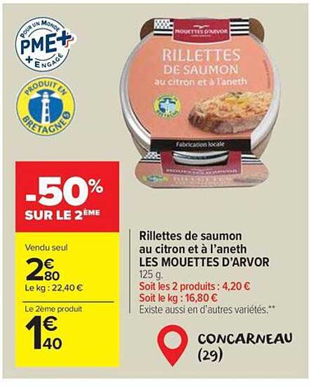 Rillettes de saumon au citron et à l'aneth LES MOUETTES D'ARVOR