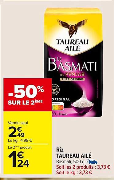 Riz TAUREAU AILÉ Basmati, 500 g