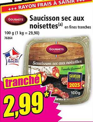 Saucisson sec aux noisettes en fines tranches