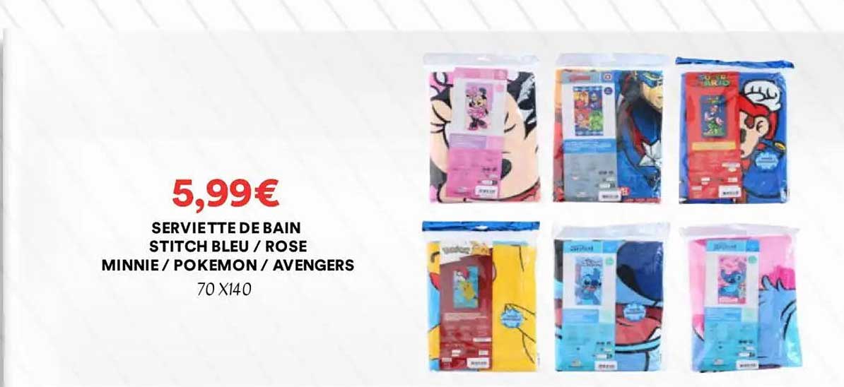 SERVIETTE DE BAIN STITCH BLEU / ROSE MINNIE / POKEMON / AVENGERS