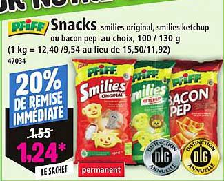 Snacks smilies original, smilies ketchup ou bacon pep au choix